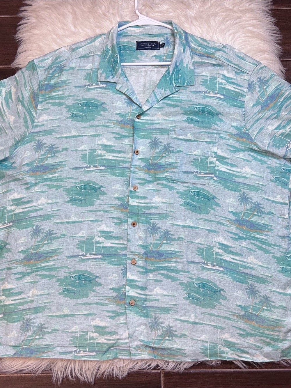 Vineyard Vines Island Cabana Shirt Linen Blend Mens XXL Loop Collar Tropical